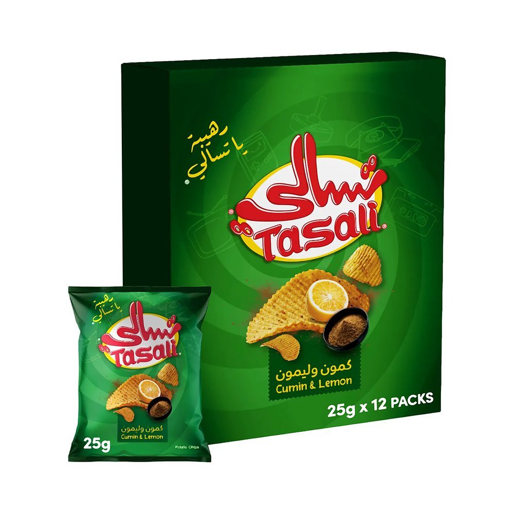 تسالي شرائح بطاطس بنكهة الكمون والليمون 12×25 جرام