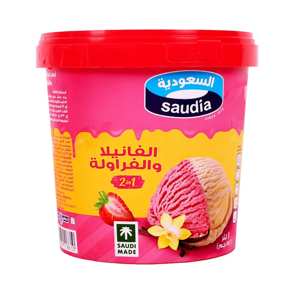 السعودية ايس كريم 2 في 1 فانيليا و فراولة 1 لتر